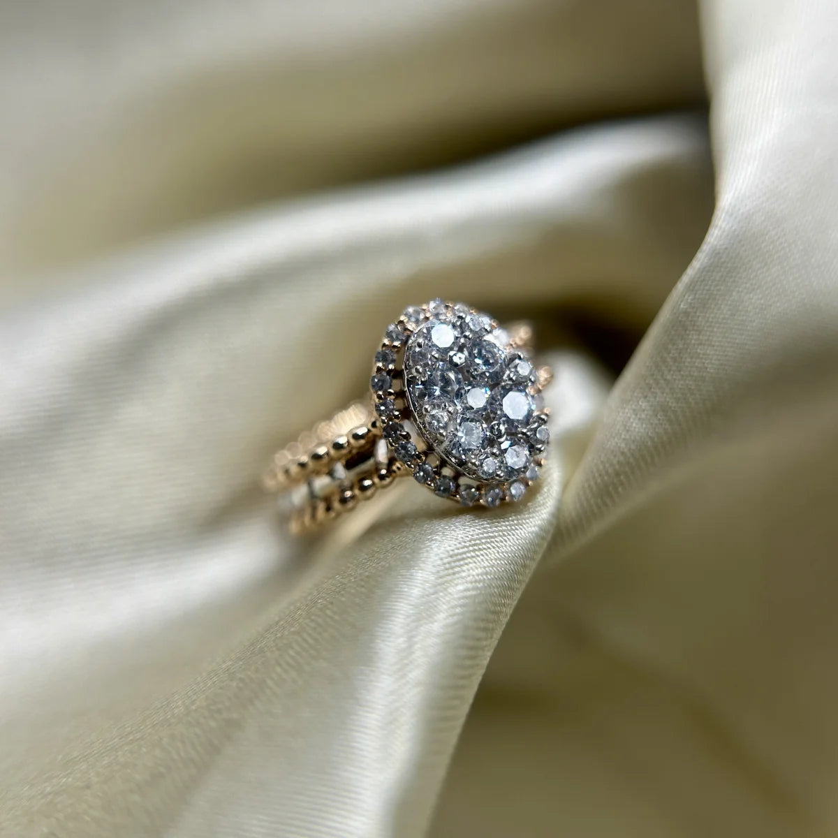 Oval Halo Beaded Ring