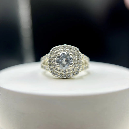 Floral Halo CZ Silver Ring