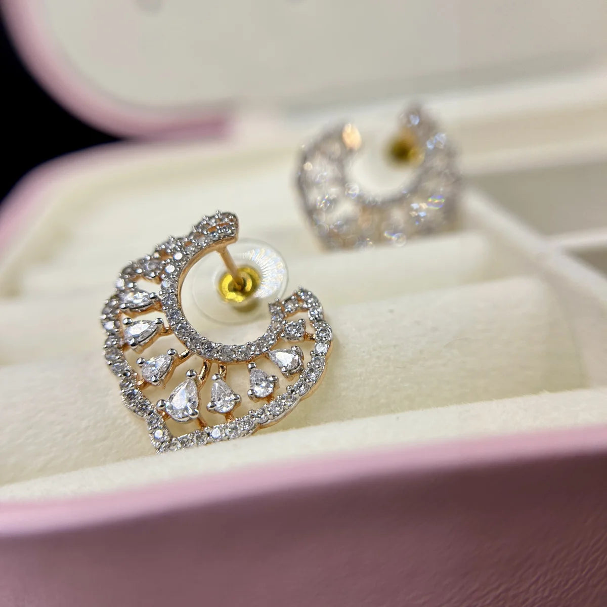 Heart Swirl CZ Stud Earrings