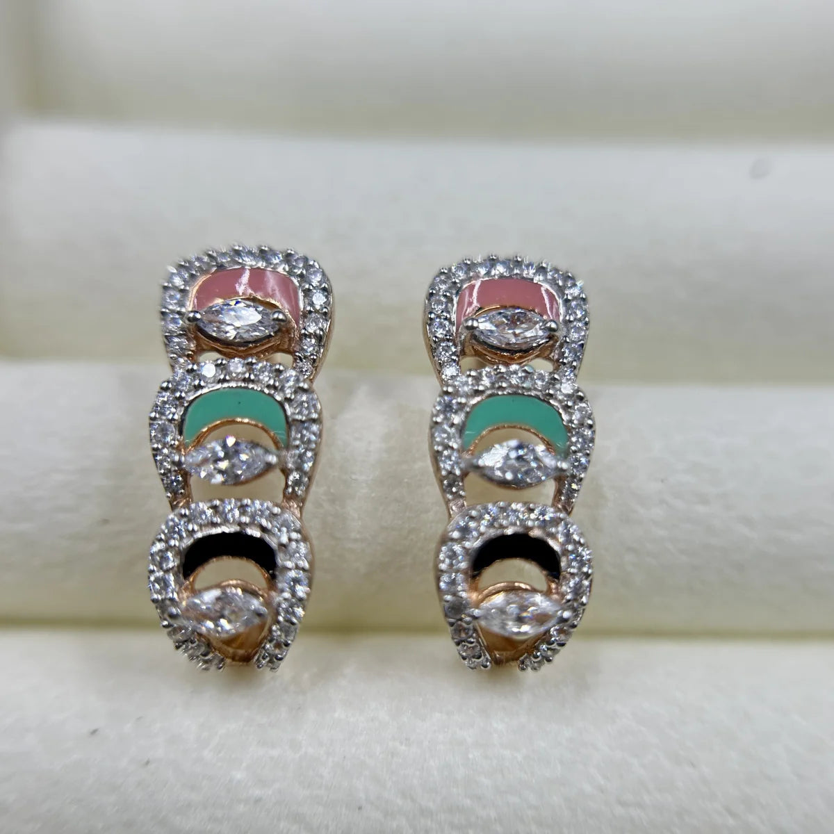 Pastel Enamel CZ Stud Earrings