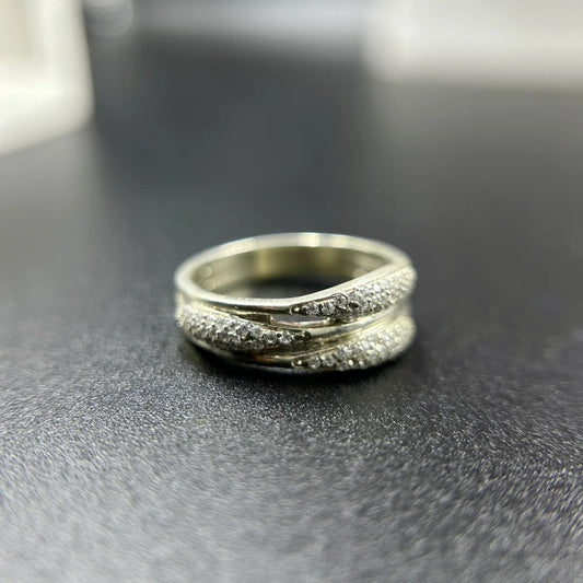 Triple Band Wave CZ Ring