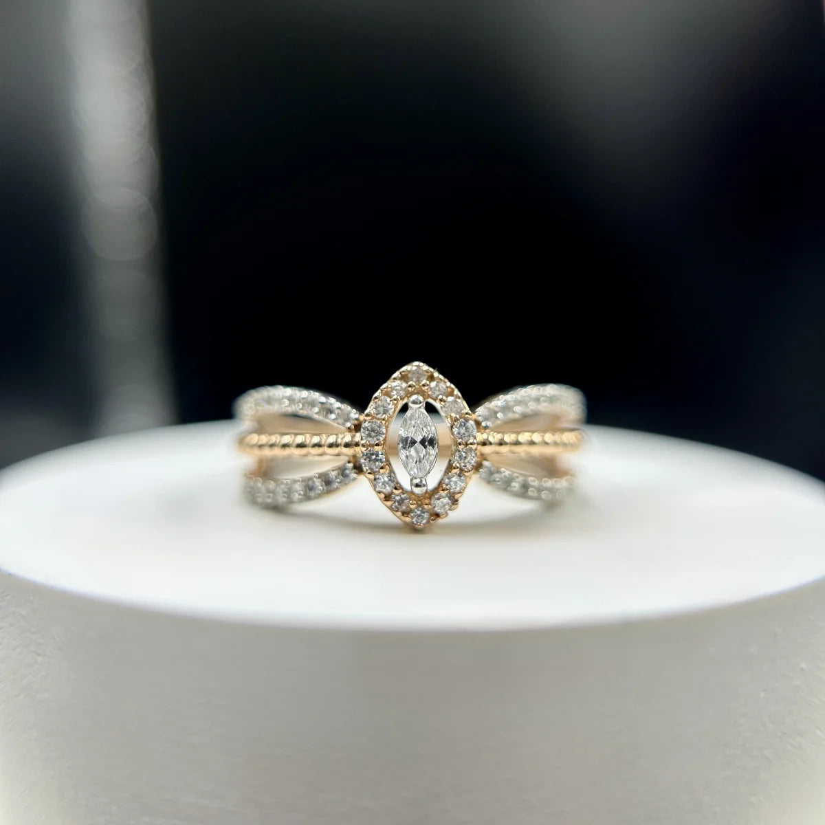 Split Band Marquise Halo Ring