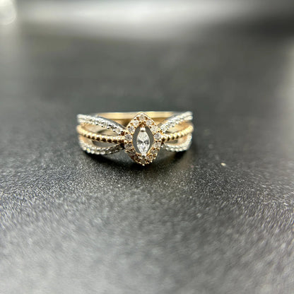 Split Band Marquise Halo Ring
