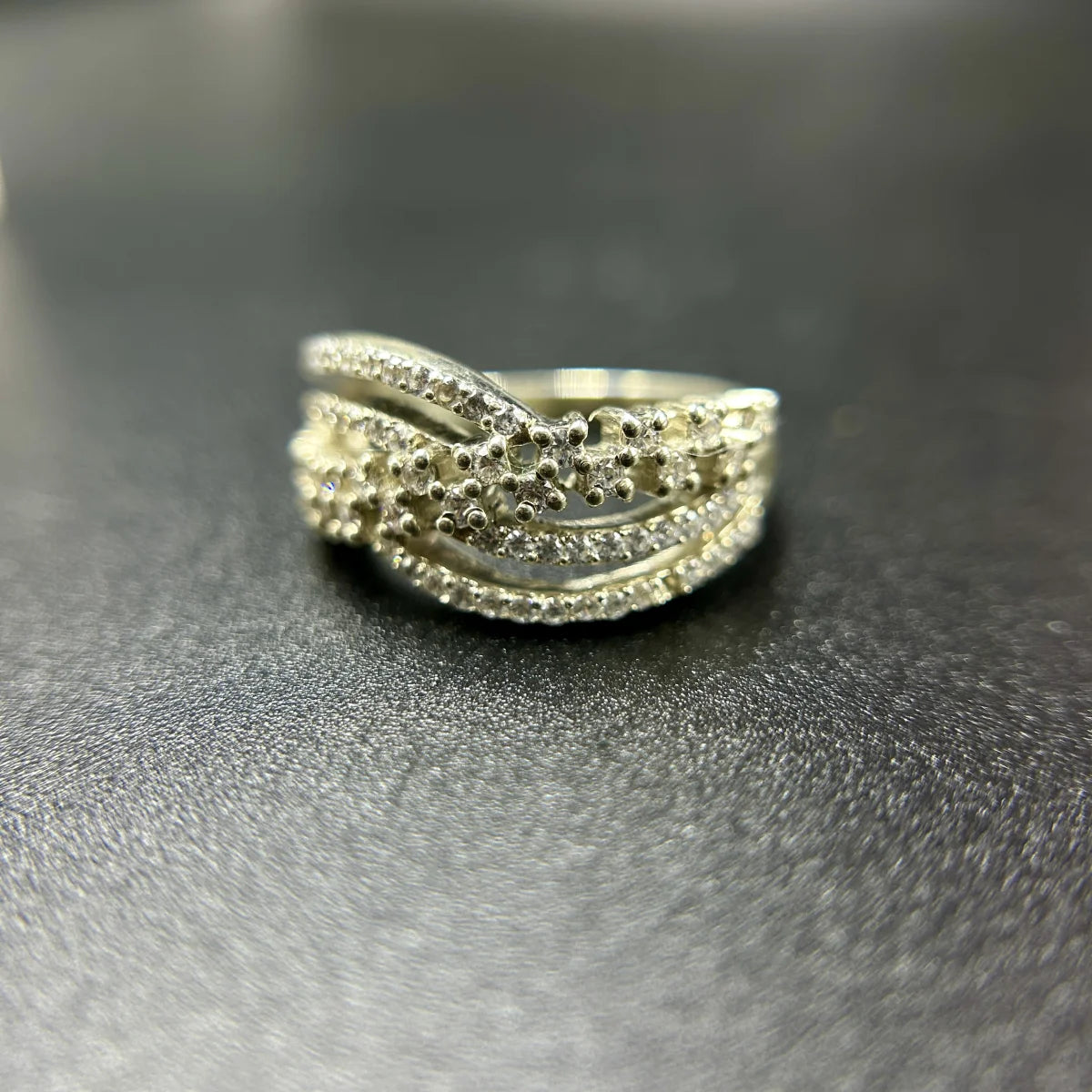 Twisted Band CZ Silver Ring