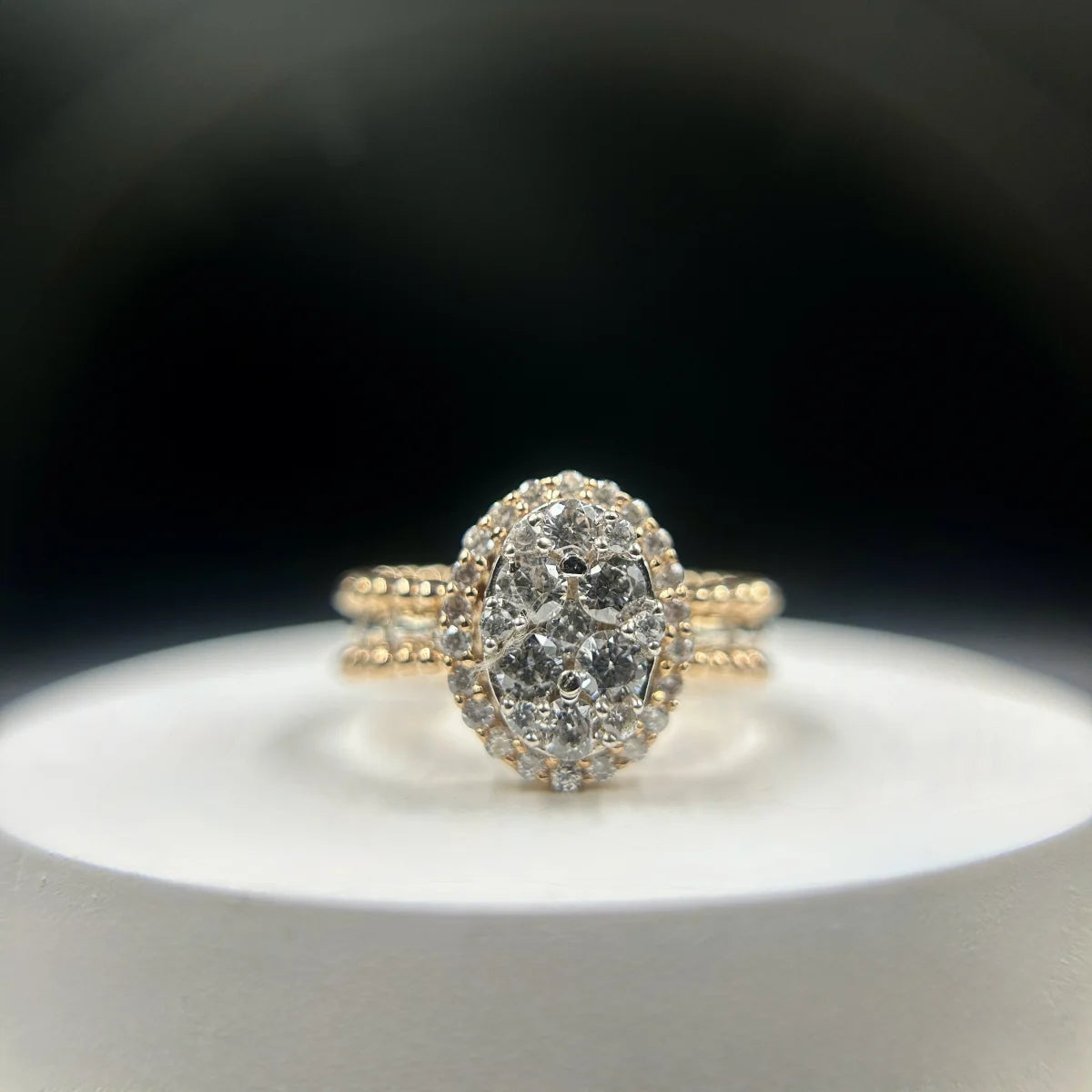 Oval Halo Beaded Ring