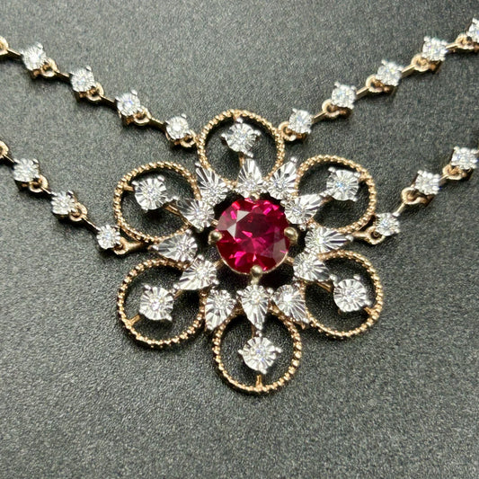 Ruby Floral Crown Necklace (Chain included)