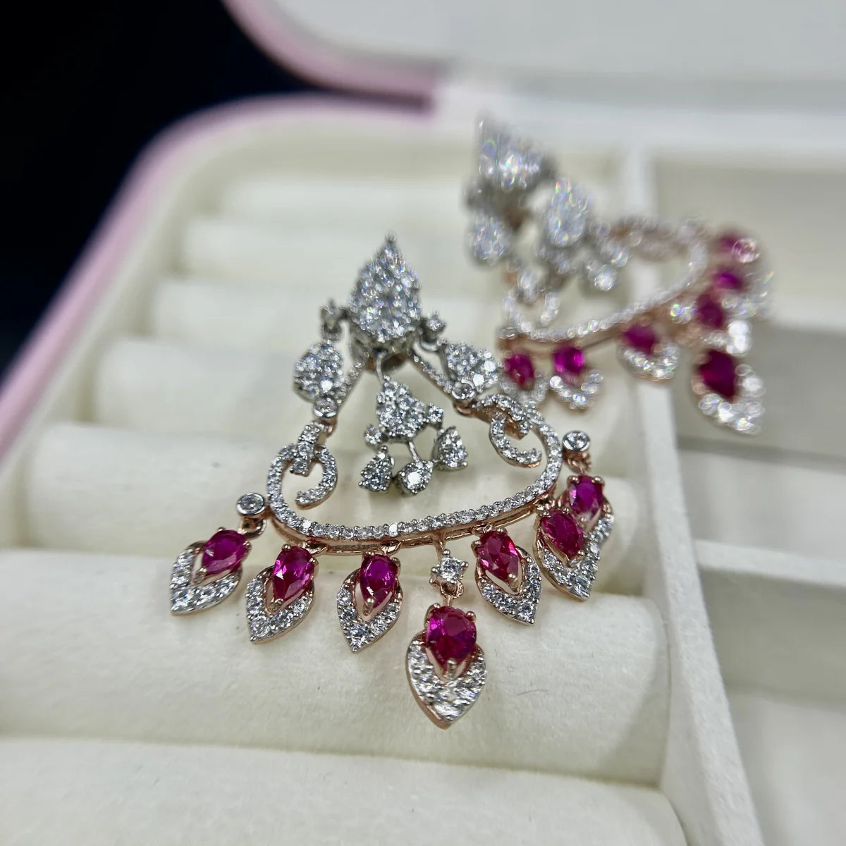 Ruby Crescent Chandelier Earrings
