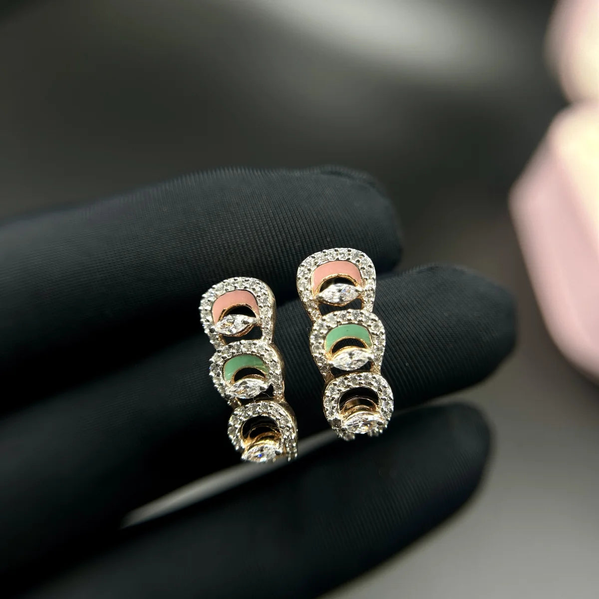 Pastel Enamel CZ Stud Earrings