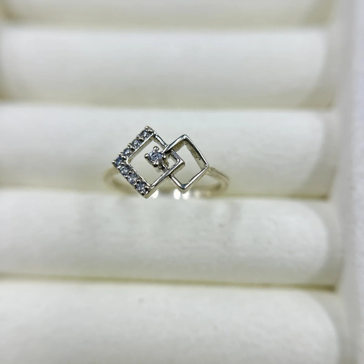 Geometric Square CZ Silver Ring