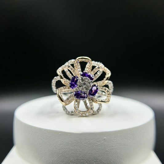 Floral Amethyst Statement Ring