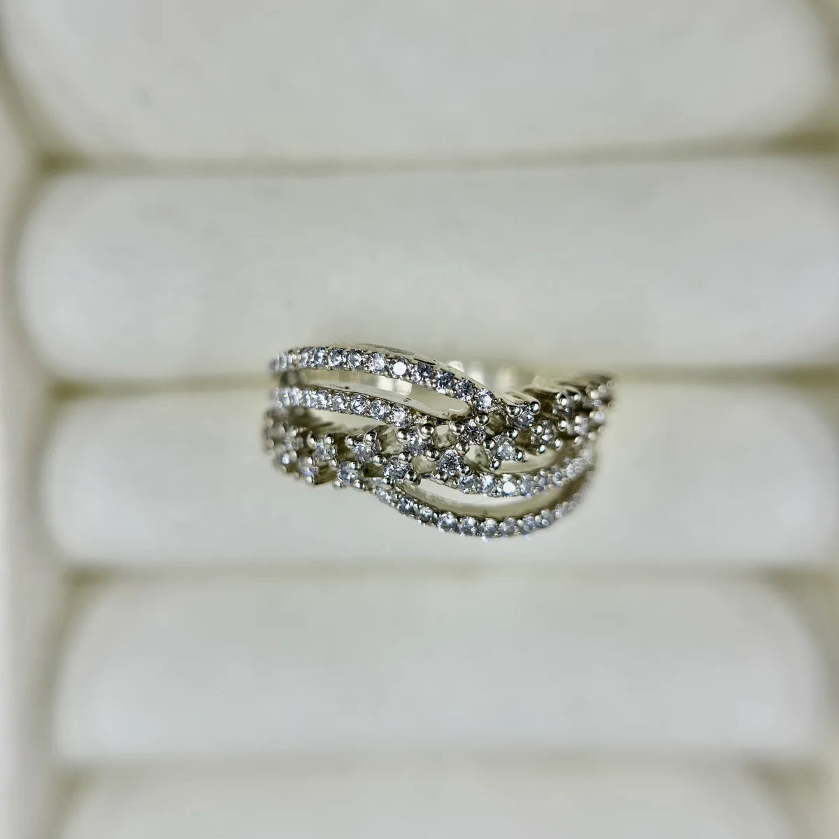 Twisted Band CZ Silver Ring