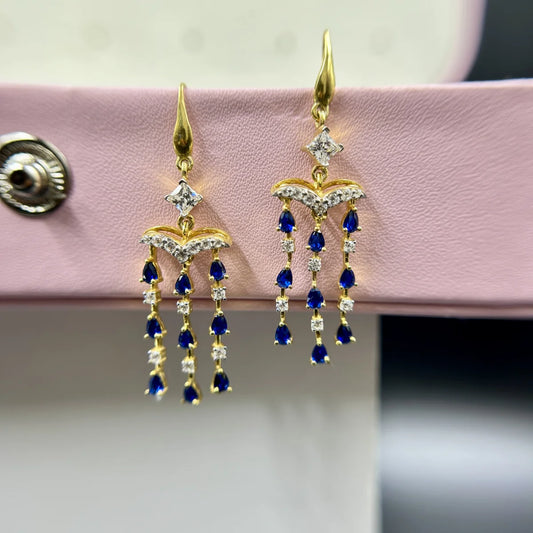 Blue Drop Tassel Earrings