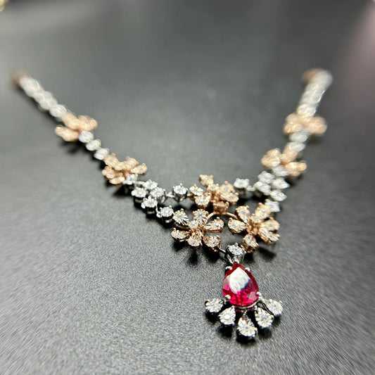 Floral Ruby Drop Necklace (Chain included)