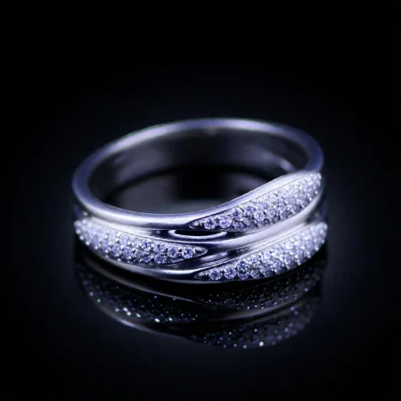 Triple Band Wave CZ Ring