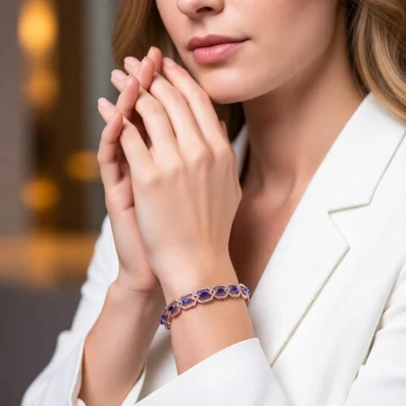 Geometric Link CZ Silver Bracelet