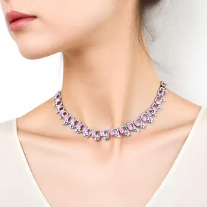 Sliver pink emerald cut necklace (Chain included)