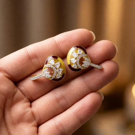 Peacock Motif CZ Stud Earrings