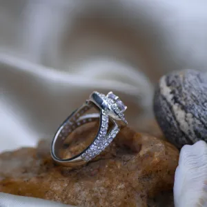 Floral Halo CZ Silver Ring