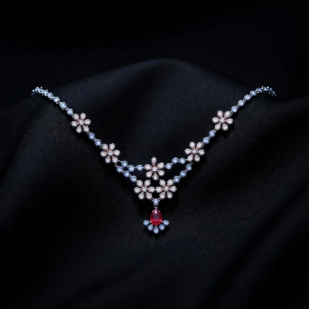 Floral Ruby Drop Necklace