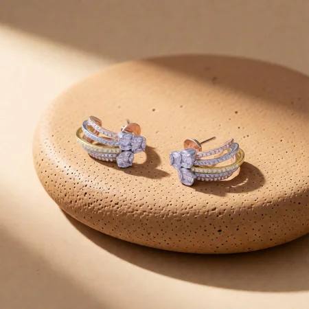 Multi Band CZ Stud Earrings