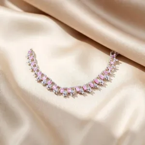 Sliver pink emerald cut necklace (Chain included)