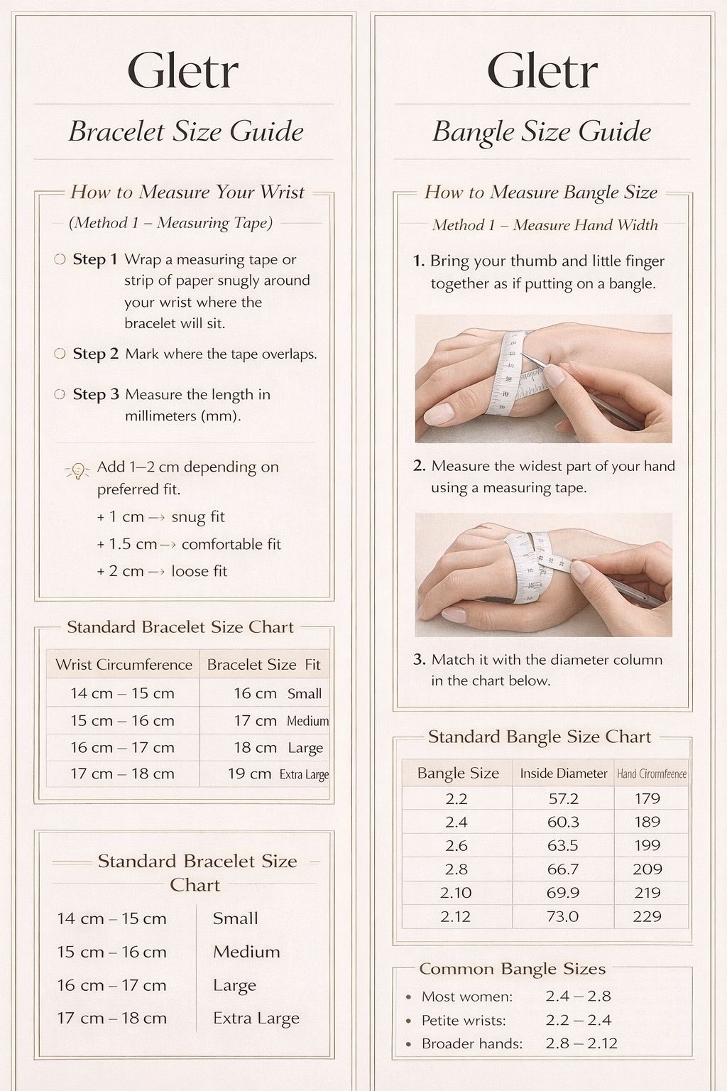 Bracelet & Bangle Size Guide